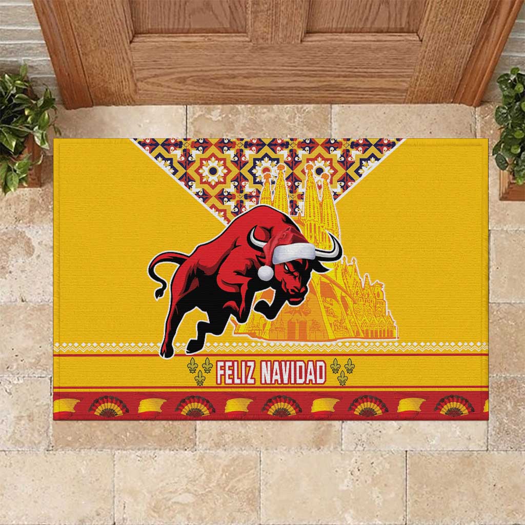 Spain Christmas Rubber Doormat Noble Bull With Sagrada Famlia - Wonder Print Shop