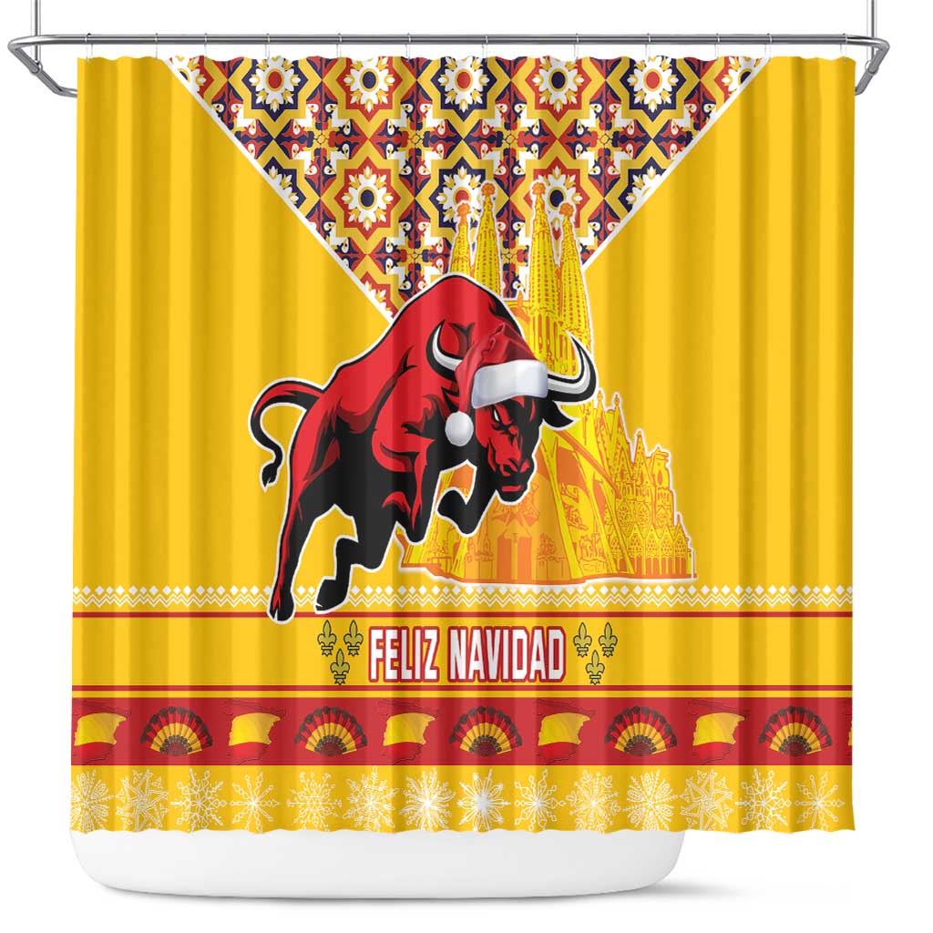 Spain Christmas Shower Curtain Noble Bull With Sagrada Família