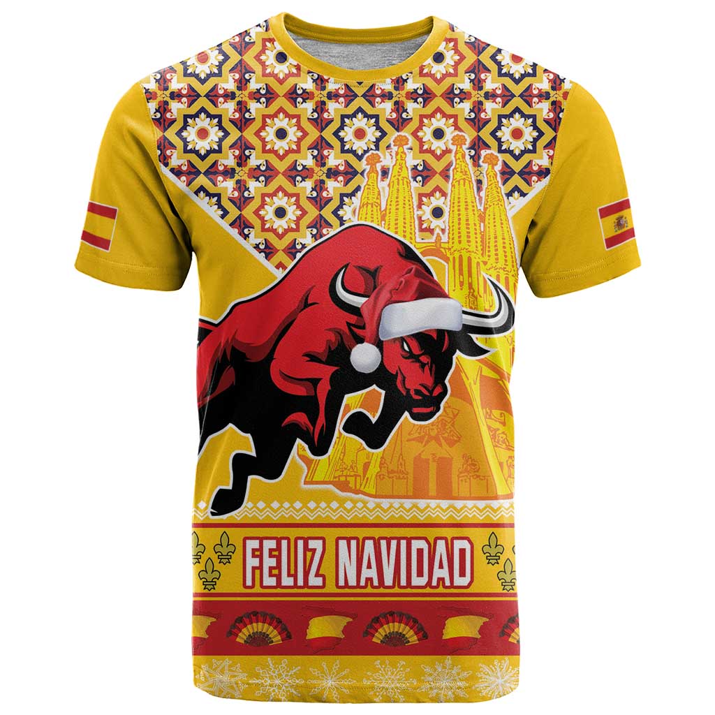 Spain Christmas T Shirt Noble Bull With Sagrada Famlia - Wonder Print Shop