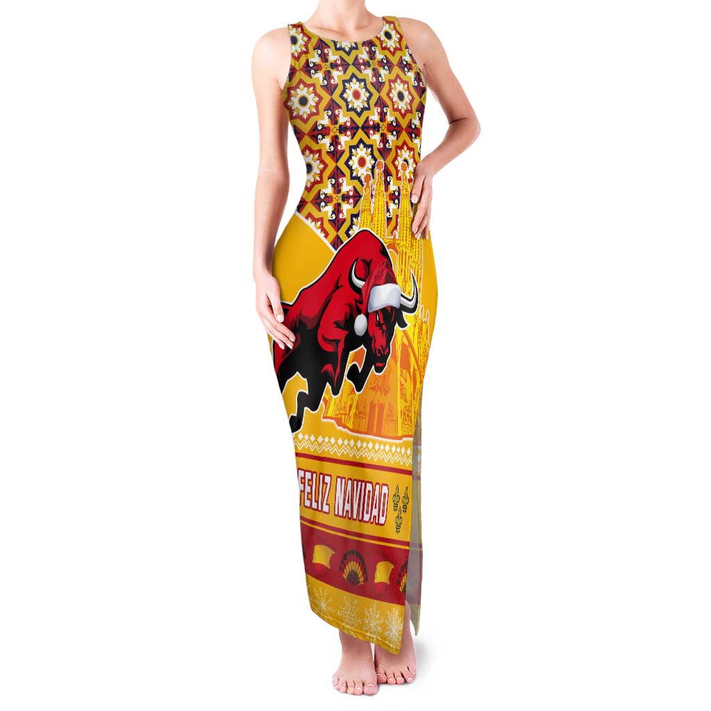 Spain Christmas Tank Maxi Dress Noble Bull With Sagrada Famlia - Wonder Print Shop