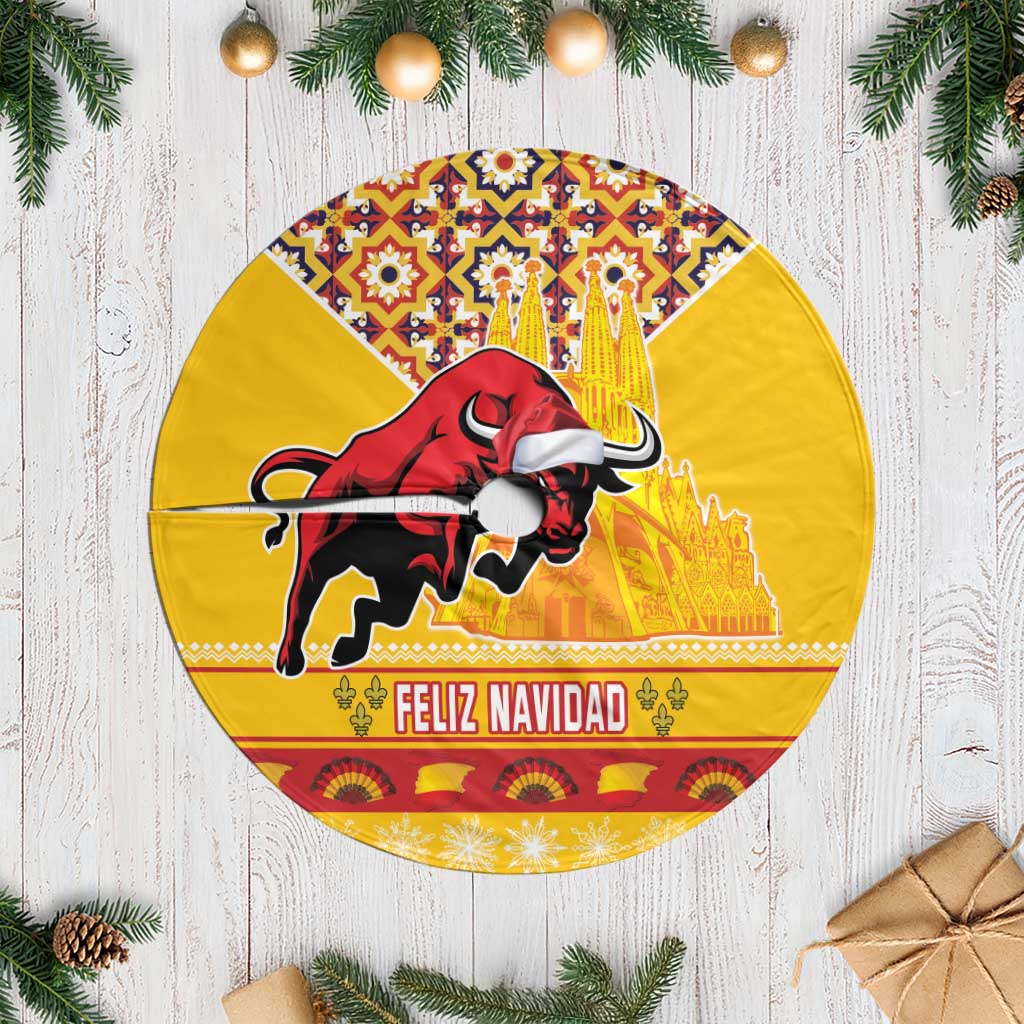 Spain Christmas Tree Skirt Noble Bull With Sagrada Famlia - Wonder Print Shop