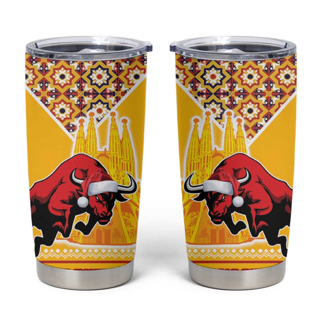 Spain Christmas Tumbler Cup Noble Bull With Sagrada Famlia - Wonder Print Shop