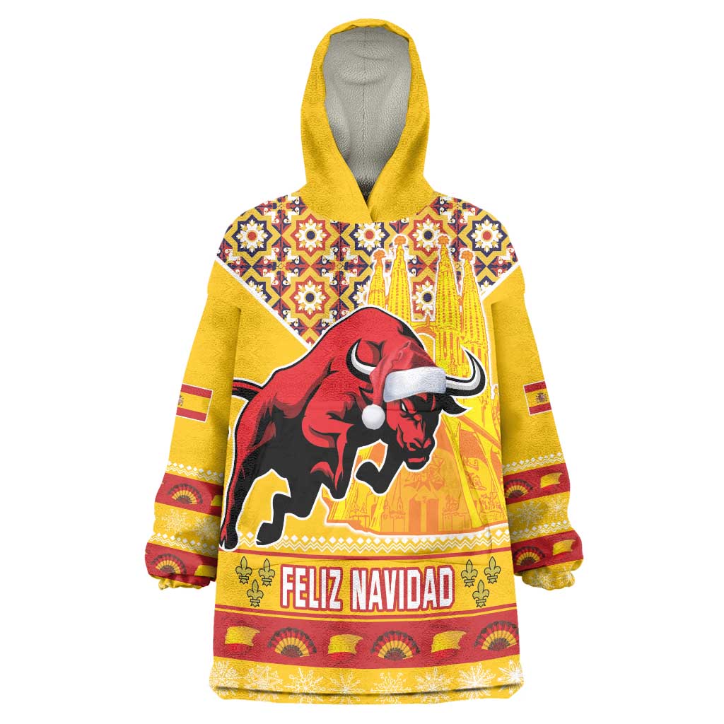 Spain Christmas Wearable Blanket Hoodie Noble Bull With Sagrada Família