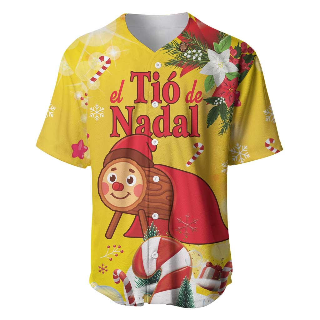 Spain Tio de Nadal Christmas Baseball Jersey Traditional Christmas Log Yellow Version - Wonder Print Shop