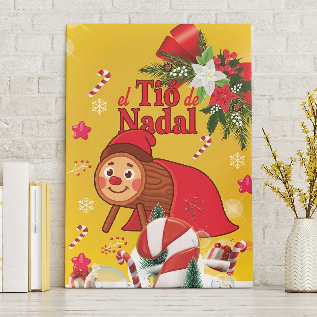 Spain Tio de Nadal Christmas Canvas Wall Art Traditional Christmas Log Yellow Version - Wonder Print Shop