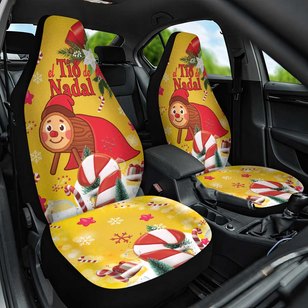 Spain Tio de Nadal Christmas Car Seat Cover Traditional Christmas Log Yellow Version - Wonder Print Shop