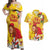 Spain Tio de Nadal Christmas Couples Matching Off Shoulder Maxi Dress and Hawaiian Shirt Traditional Christmas Log Yellow Version - Wonder Print Shop