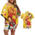 Spain Tio de Nadal Christmas Couples Matching Off Shoulder Short Dress and Hawaiian Shirt Traditional Christmas Log Yellow Version - Wonder Print Shop