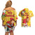 Spain Tio de Nadal Christmas Couples Matching Off Shoulder Short Dress and Hawaiian Shirt Traditional Christmas Log Yellow Version - Wonder Print Shop