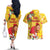 Spain Tio de Nadal Christmas Couples Matching Off The Shoulder Long Sleeve Dress and Hawaiian Shirt Traditional Christmas Log Yellow Version - Wonder Print Shop