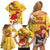 Spain Tio de Nadal Christmas Family Matching Off Shoulder Short Dress and Hawaiian Shirt Traditional Christmas Log Yellow Version - Wonder Print Shop