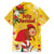 Spain Tio de Nadal Christmas Family Matching Off Shoulder Short Dress and Hawaiian Shirt Traditional Christmas Log Yellow Version - Wonder Print Shop