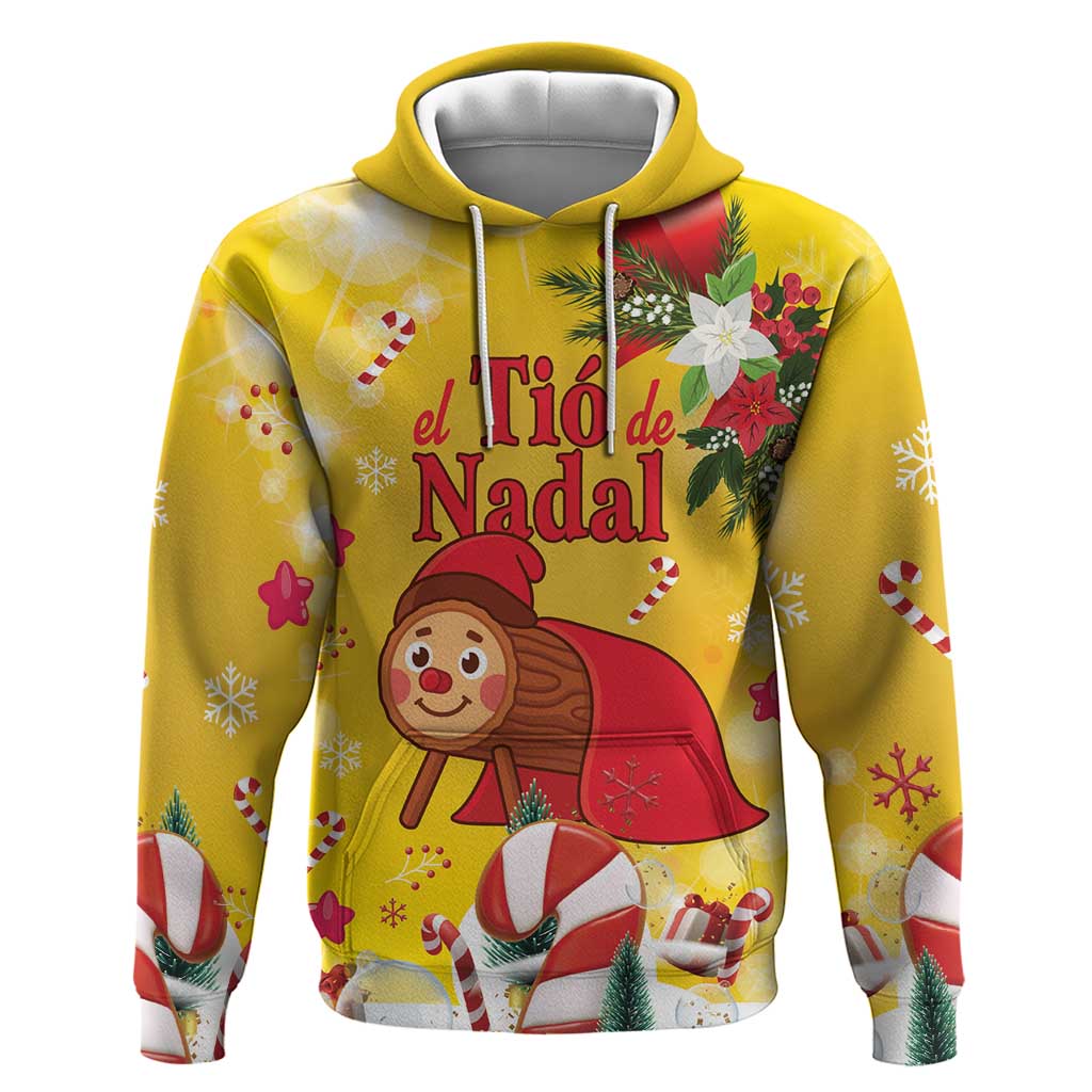 Spain Tio de Nadal Christmas Hoodie Traditional Christmas Log Yellow Version - Wonder Print Shop