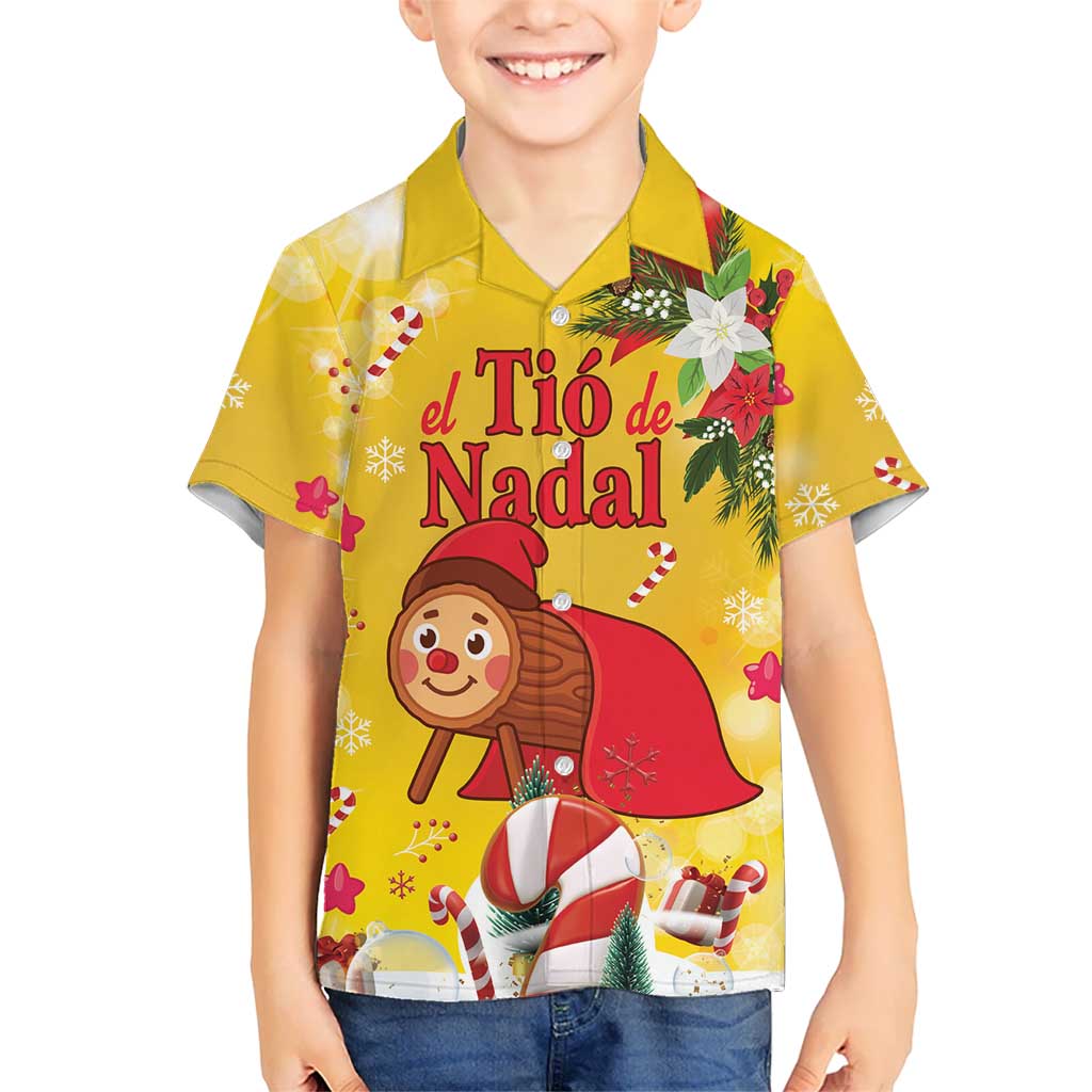 Spain Tio de Nadal Christmas Kid Hawaiian Shirt Traditional Christmas Log Yellow Version - Wonder Print Shop