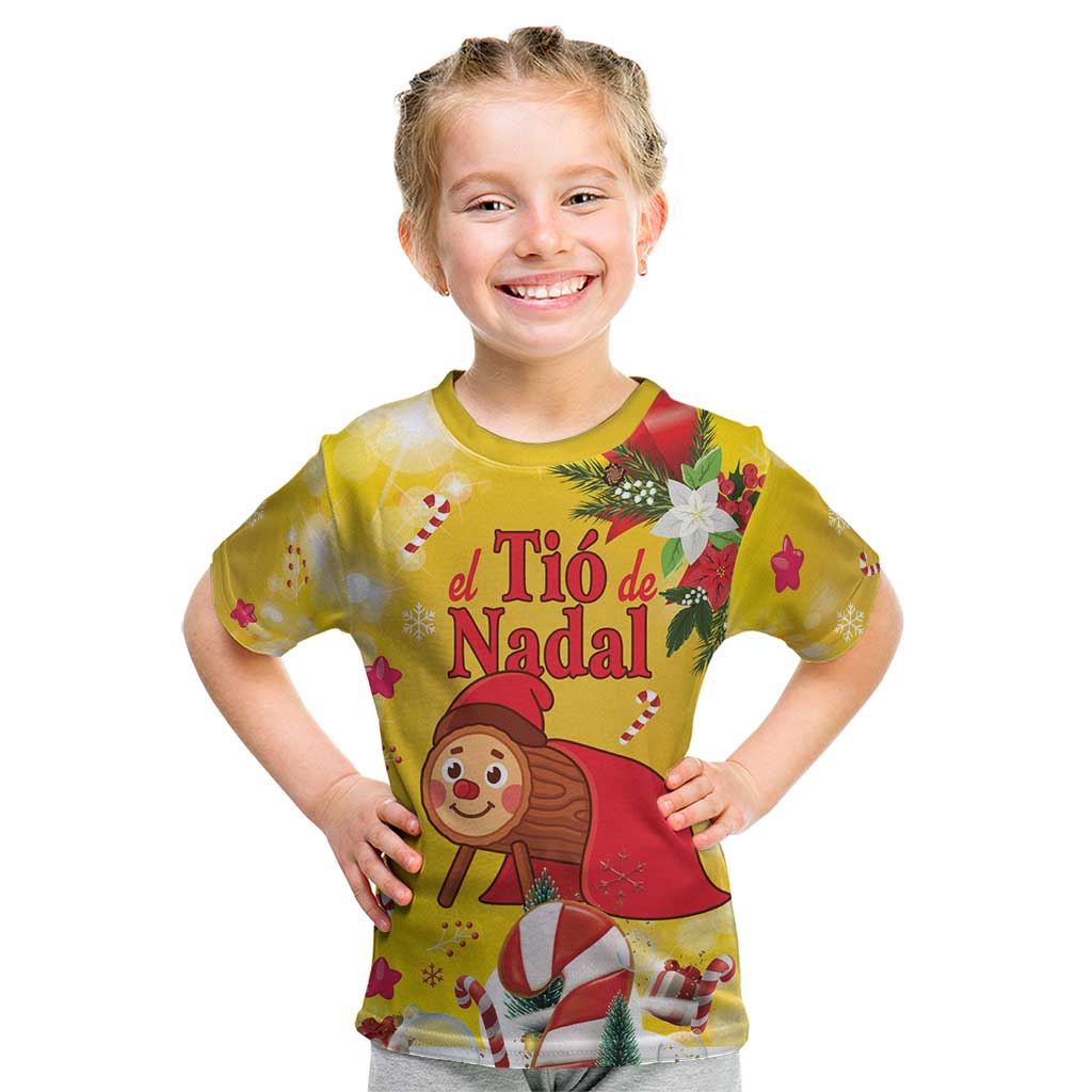 Spain Tio de Nadal Christmas Kid T Shirt Traditional Christmas Log Yellow Version - Wonder Print Shop