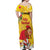 Spain Tio de Nadal Christmas Off Shoulder Maxi Dress Traditional Christmas Log Yellow Version - Wonder Print Shop