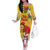 Spain Tio de Nadal Christmas Off The Shoulder Long Sleeve Dress Traditional Christmas Log Yellow Version - Wonder Print Shop