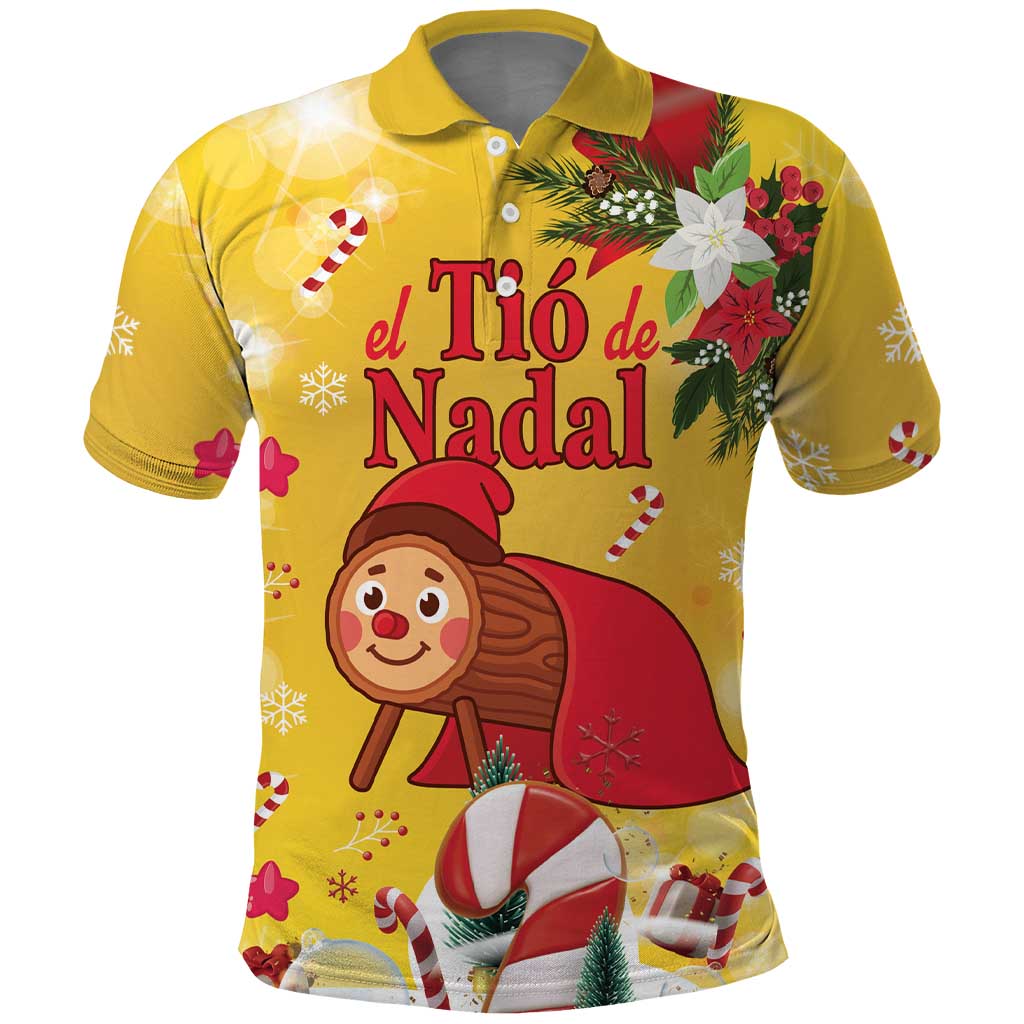 Spain Tió de Nadal Christmas Polo Shirt Traditional Christmas Log Yellow Version