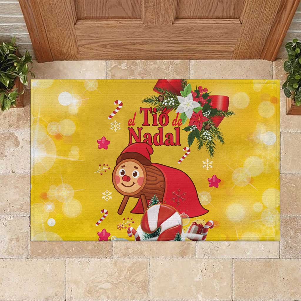 Spain Tio de Nadal Christmas Rubber Doormat Traditional Christmas Log Yellow Version - Wonder Print Shop