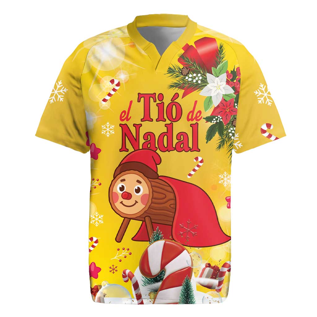 Spain Tio de Nadal Christmas Rugby Jersey Traditional Christmas Log Yellow Version - Wonder Print Shop