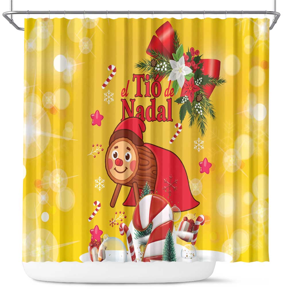 Spain Tió de Nadal Christmas Shower Curtain Traditional Christmas Log Yellow Version