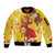 Spain Tio de Nadal Christmas Sleeve Zip Bomber Jacket Traditional Christmas Log Yellow Version - Wonder Print Shop