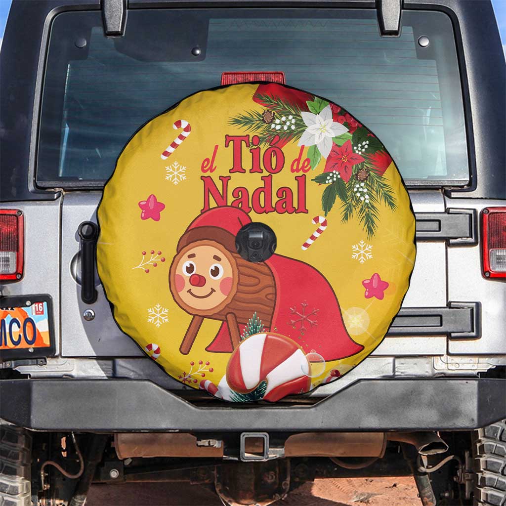 Spain Tio de Nadal Christmas Spare Tire Cover Traditional Christmas Log Yellow Version - Wonder Print Shop