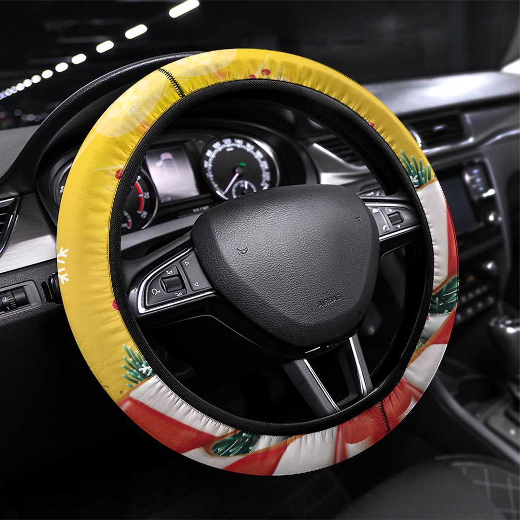 Spain Tio de Nadal Christmas Steering Wheel Cover Traditional Christmas Log Yellow Version - Wonder Print Shop