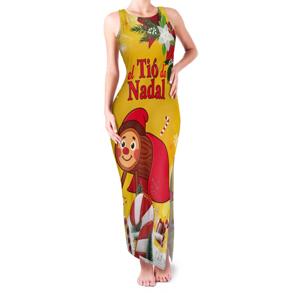 Spain Tio de Nadal Christmas Tank Maxi Dress Traditional Christmas Log Yellow Version - Wonder Print Shop