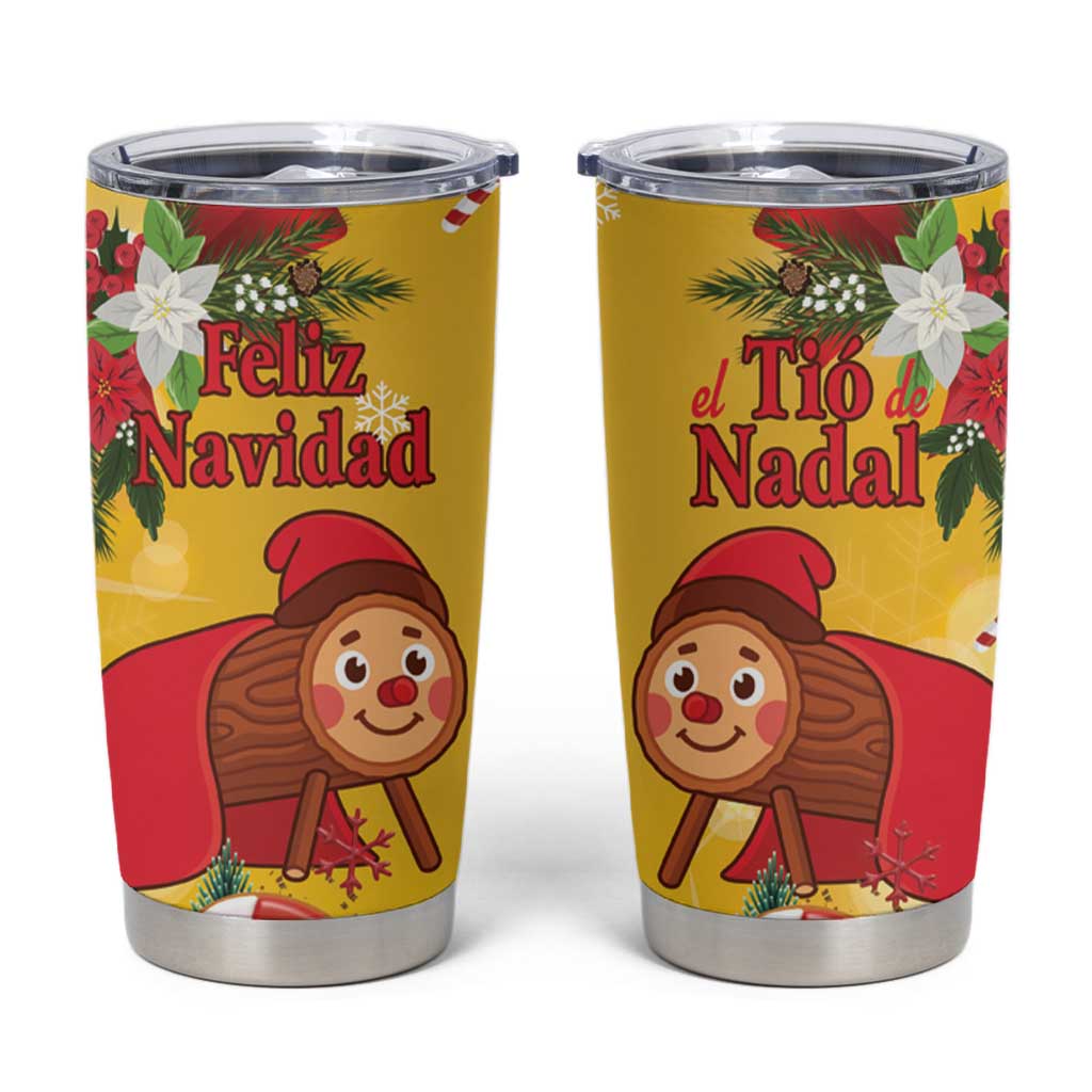 Spain Tio de Nadal Christmas Tumbler Cup Traditional Christmas Log Yellow Version - Wonder Print Shop