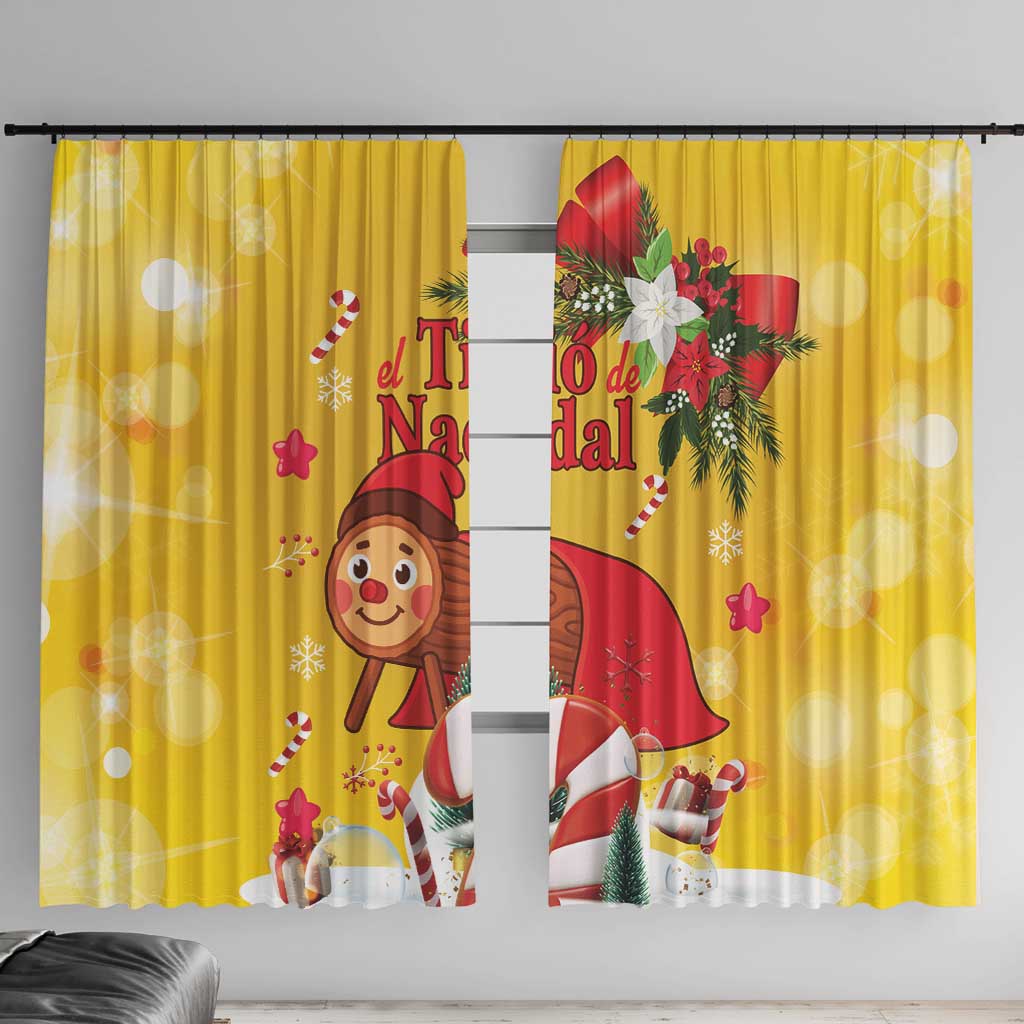 Spain Tio de Nadal Christmas Window Curtain Traditional Christmas Log Yellow Version - Wonder Print Shop