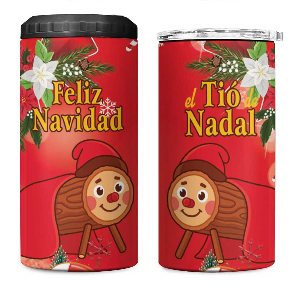 Spain Tio de Nadal Christmas 4 in 1 Can Cooler Tumbler Traditional Christmas Log Red Version - Wonder Print Shop