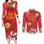 Spain Tio de Nadal Christmas Couples Matching Long Sleeve Bodycon Dress and Long Sleeve Button Shirt Traditional Christmas Log Red Version - Wonder Print Shop