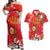 Spain Tio de Nadal Christmas Couples Matching Off Shoulder Maxi Dress and Hawaiian Shirt Traditional Christmas Log Red Version - Wonder Print Shop