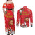 Spain Tio de Nadal Christmas Couples Matching Off Shoulder Maxi Dress and Long Sleeve Button Shirt Traditional Christmas Log Red Version - Wonder Print Shop