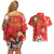 Spain Tio de Nadal Christmas Couples Matching Off Shoulder Short Dress and Hawaiian Shirt Traditional Christmas Log Red Version - Wonder Print Shop