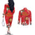 Spain Tió de Nadal Christmas Couples Matching Off The Shoulder Long Sleeve Dress and Long Sleeve Button Shirt Traditional Christmas Log Red Version