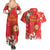 Spain Tio de Nadal Christmas Couples Matching Summer Maxi Dress and Hawaiian Shirt Traditional Christmas Log Red Version - Wonder Print Shop