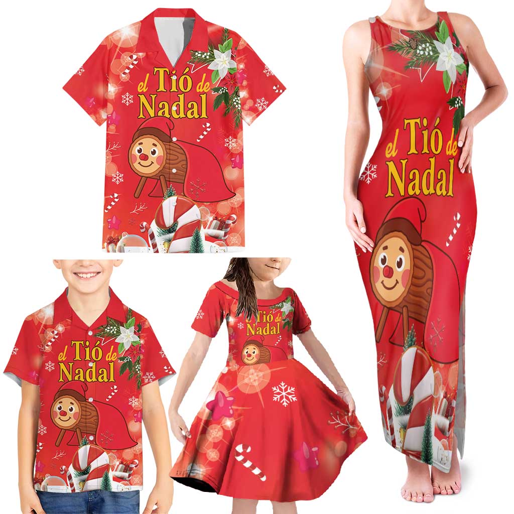 Spain Tio de Nadal Christmas Family Matching Tank Maxi Dress and Hawaiian Shirt Traditional Christmas Log Red Version - Wonder Print Shop