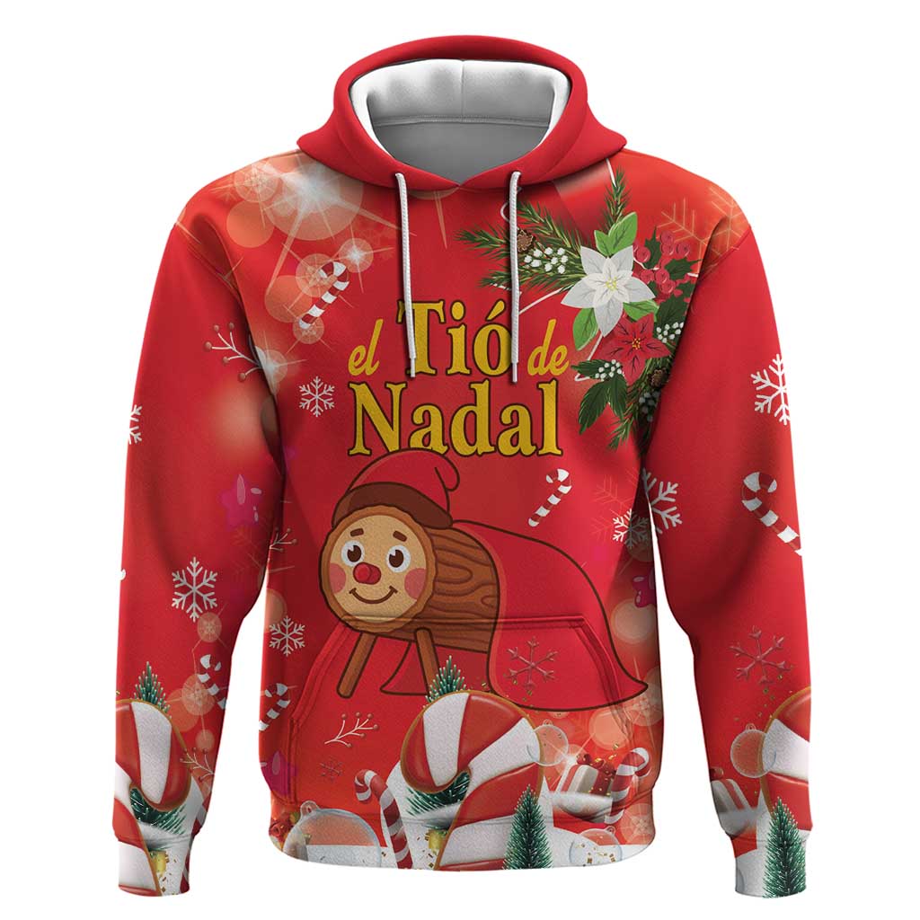 Spain Tio de Nadal Christmas Hoodie Traditional Christmas Log Red Version - Wonder Print Shop