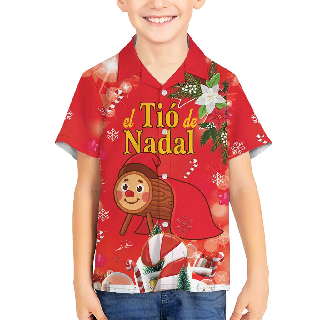 Spain Tio de Nadal Christmas Kid Hawaiian Shirt Traditional Christmas Log Red Version - Wonder Print Shop