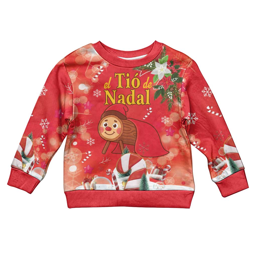 Spain Tio de Nadal Christmas Kid Ugly Christmas Sweater Traditional Christmas Log Red Version - Wonder Print Shop