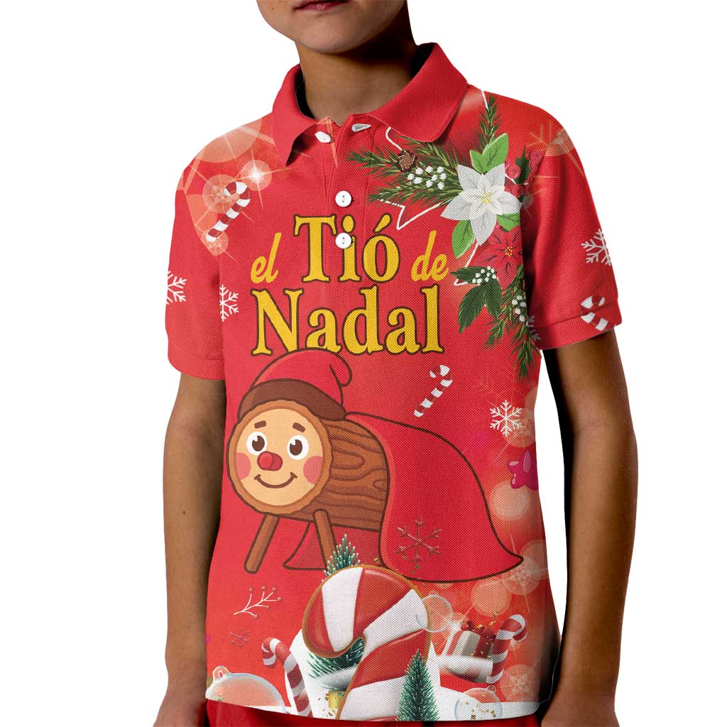 Spain Tio de Nadal Christmas Kid Polo Shirt Traditional Christmas Log Red Version - Wonder Print Shop