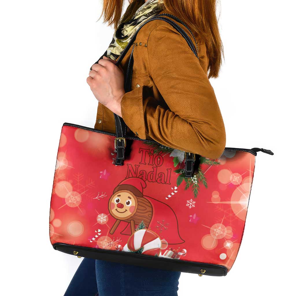 Spain Tio de Nadal Christmas Leather Tote Bag Traditional Christmas Log Red Version - Wonder Print Shop