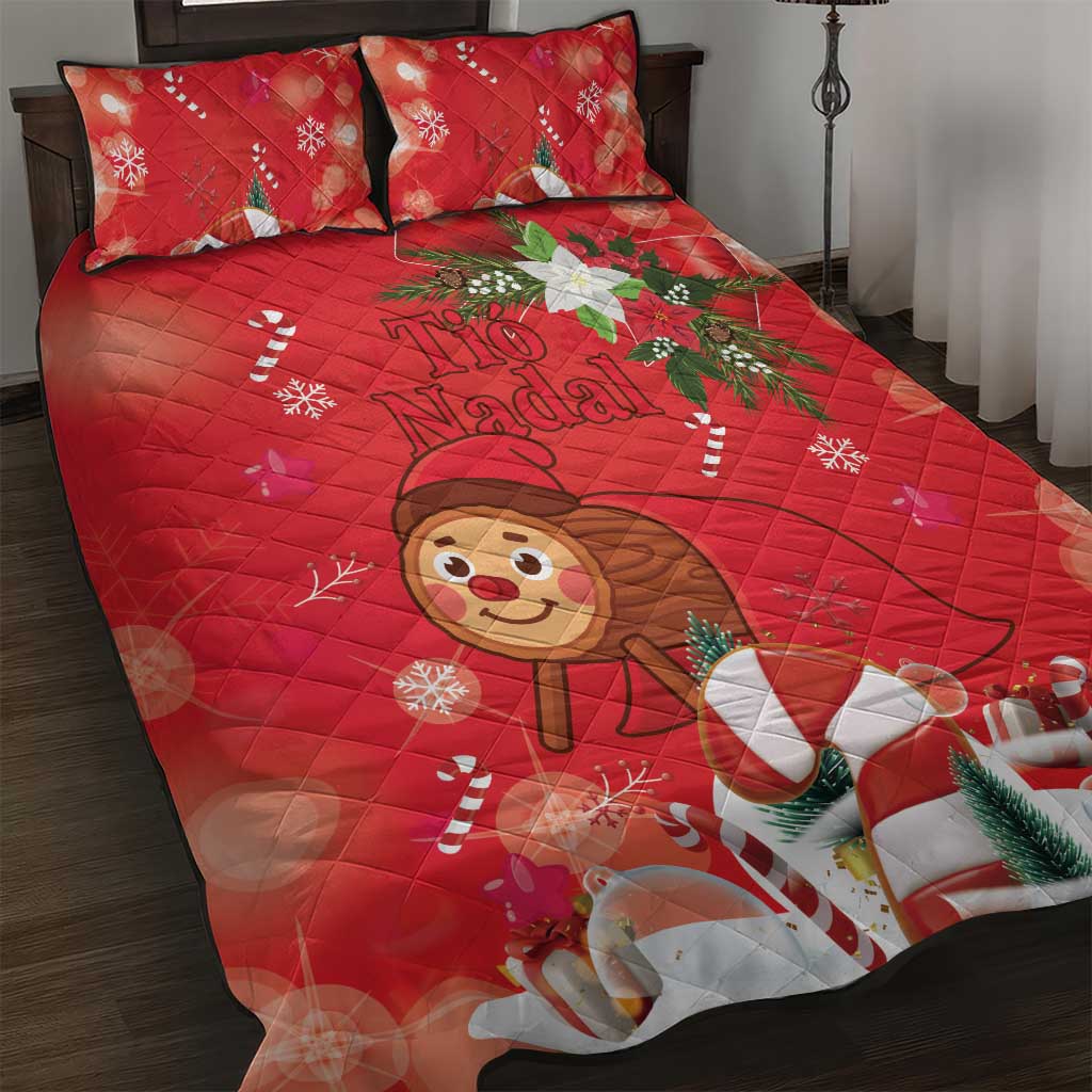 Spain Tio de Nadal Christmas Quilt Bed Set Traditional Christmas Log Red Version - Wonder Print Shop