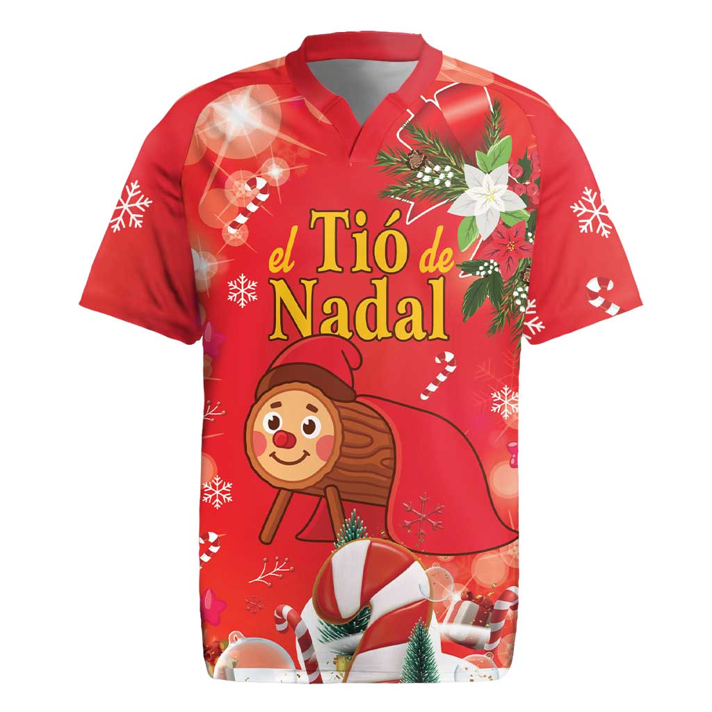 Spain Tio de Nadal Christmas Rugby Jersey Traditional Christmas Log Red Version - Wonder Print Shop