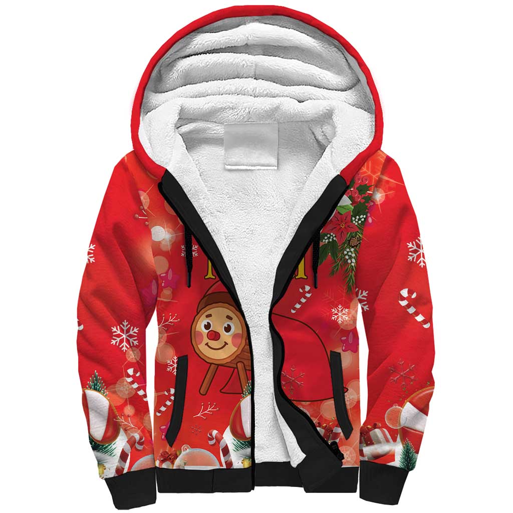 Spain Tio de Nadal Christmas Sherpa Hoodie Traditional Christmas Log Red Version - Wonder Print Shop