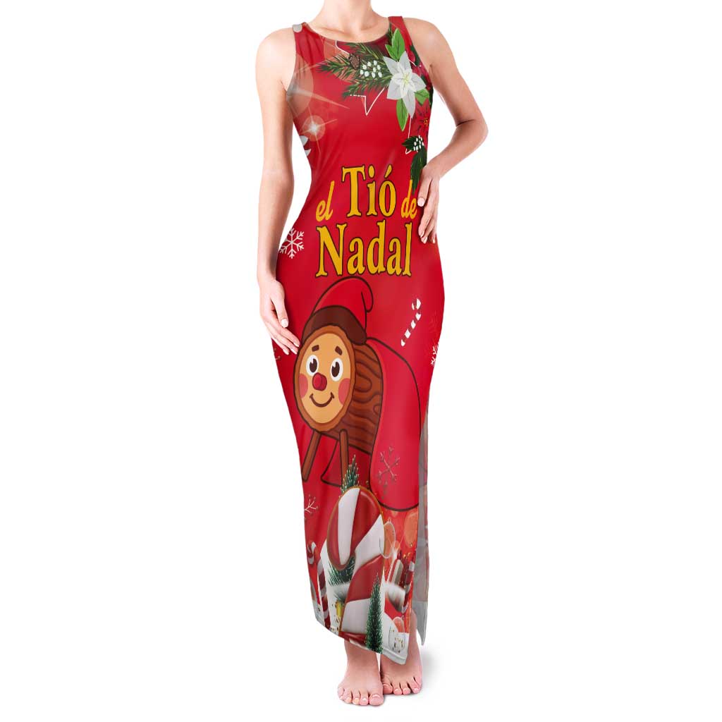 Spain Tio de Nadal Christmas Tank Maxi Dress Traditional Christmas Log Red Version - Wonder Print Shop