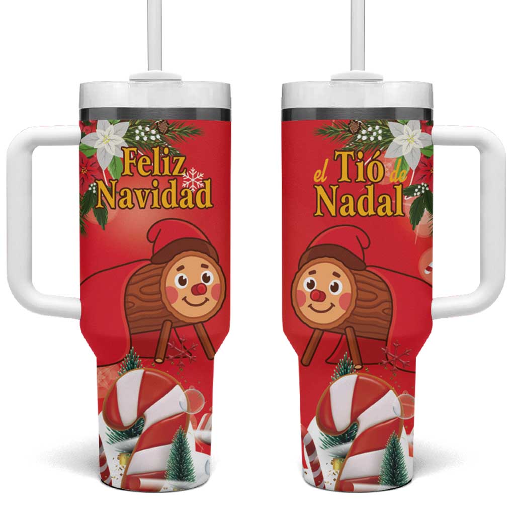 Spain Tio de Nadal Christmas Tumbler With Handle Traditional Christmas Log Red Version - Wonder Print Shop