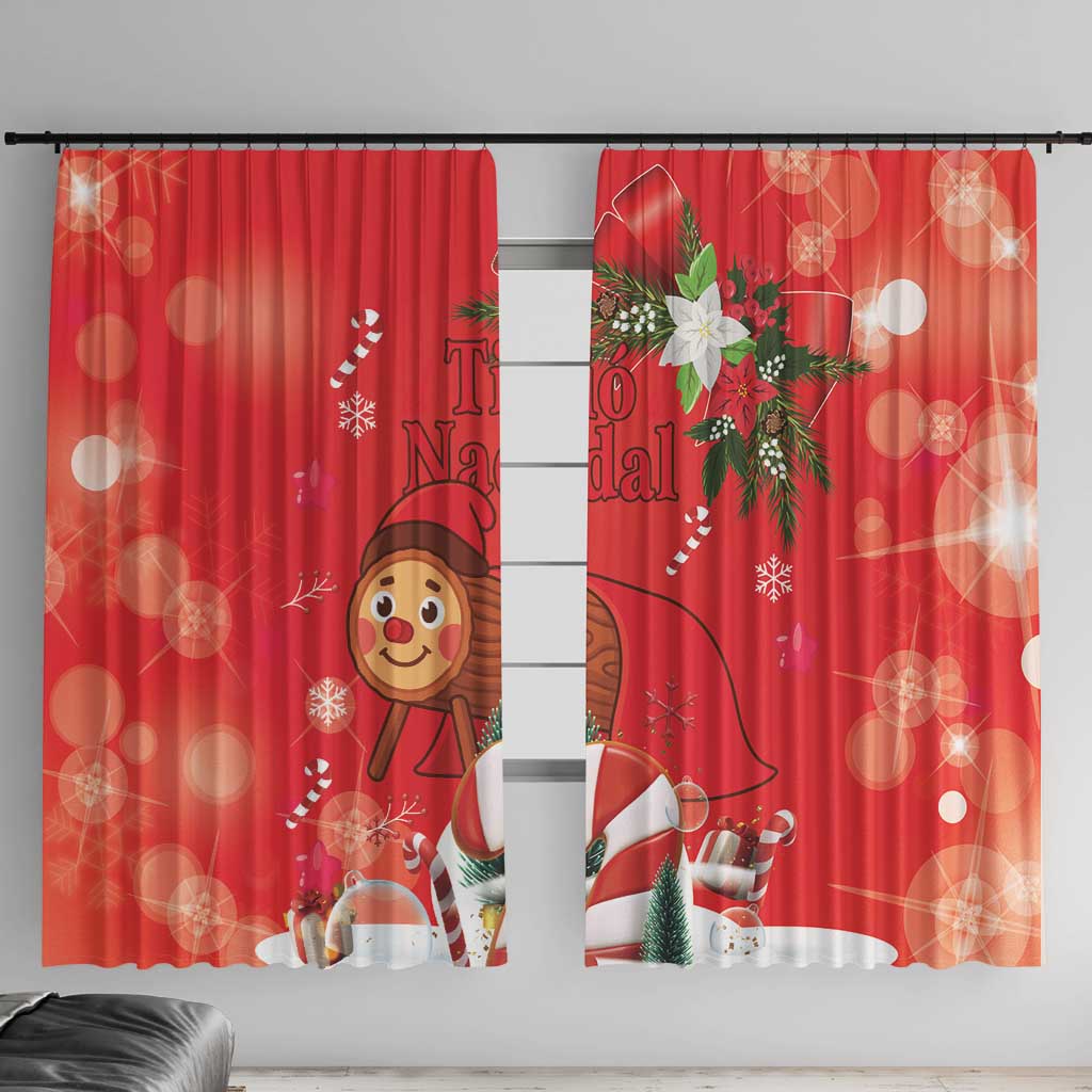 Spain Tio de Nadal Christmas Window Curtain Traditional Christmas Log Red Version - Wonder Print Shop